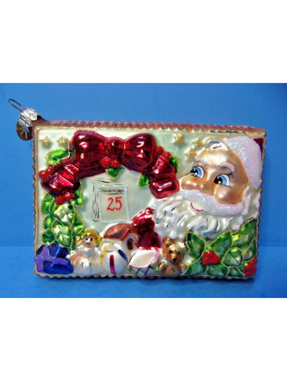 Christopher Radko SEASON'S GREETINGS Santa Postcard Glass Christmas Ornament